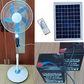 Ventilador de pie recargable solar de 12 V CC con salida de carga LED / USB / control remoto