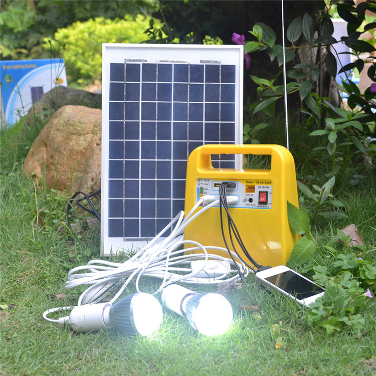 Mini generador solar 3w-400w con bombillas led, radio, cargador de teléfono móvil